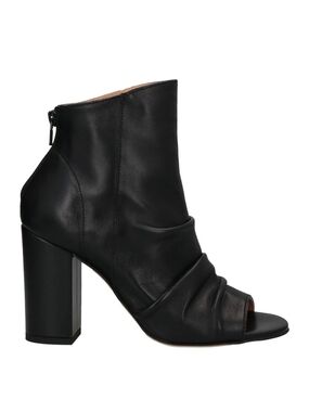 Leather Black Open Toe Block Heel Ankle Boots